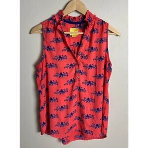 Maeve Anthropologie Octopus Print Sleeveless Blouse Coral Pink Blue Size 2 Wm’s